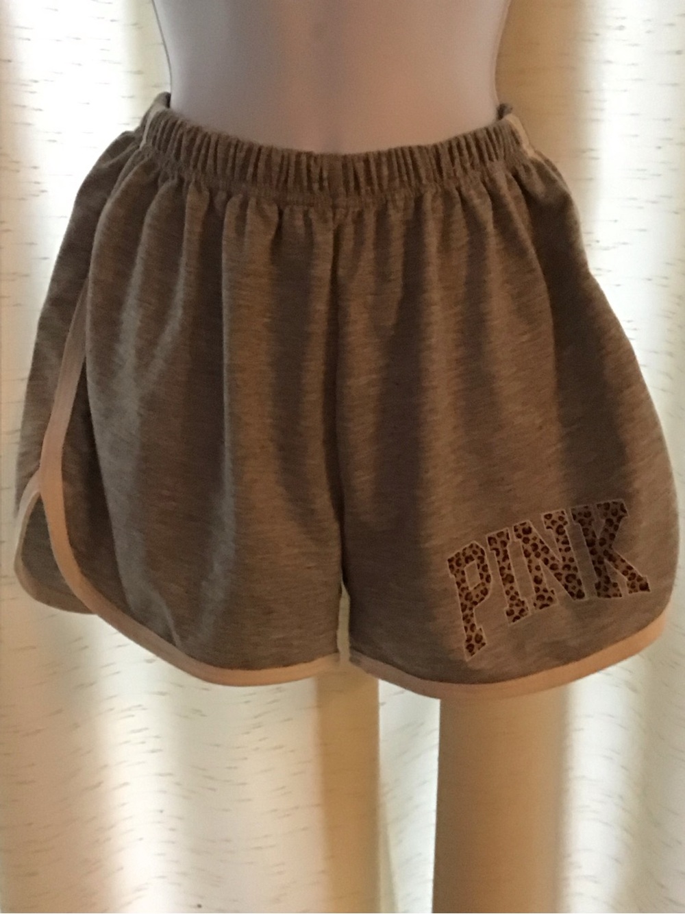 SHEIN Gray Athletic Shorts with Pink Logo Trim